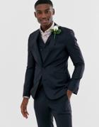 Asos Design Wedding Slim Suit Jacket In Navy 100% Wool