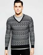 Scotch & Soda V-neck Jacquard Knitted Sweater - Gray