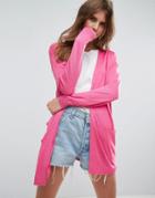 Asos Cardigan In Fine Knit In Soft Yarn - Pink