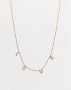 Asos Design Necklace With Love Letters In Fine Crystal Gold Tone