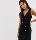 New Look Pinny Dress With Double Breasted Buttons In Black - Black