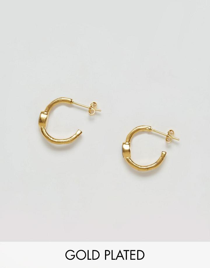 Ottoman Hands Black Stone Hoop Earrings - Gold