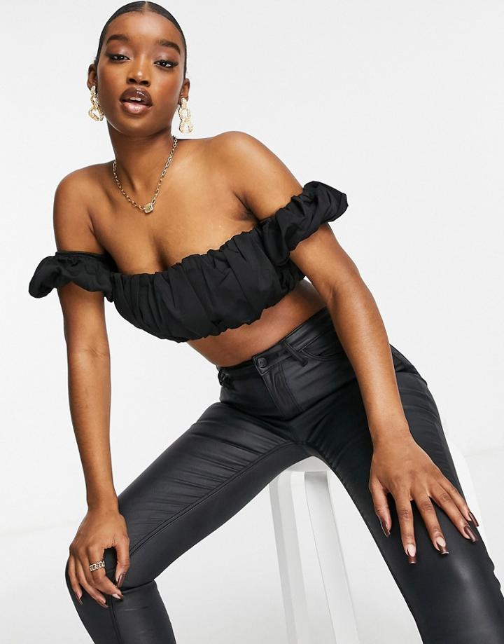 Missguided Set Ruched Off-the-shoulder Crop Top In Black