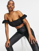 Missguided Set Ruched Off-the-shoulder Crop Top In Black