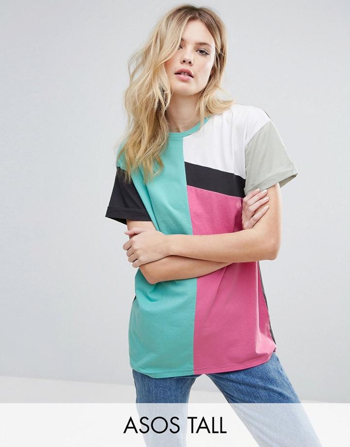 Asos Tall Oversized T-shirt In 80s Color Block - Multi