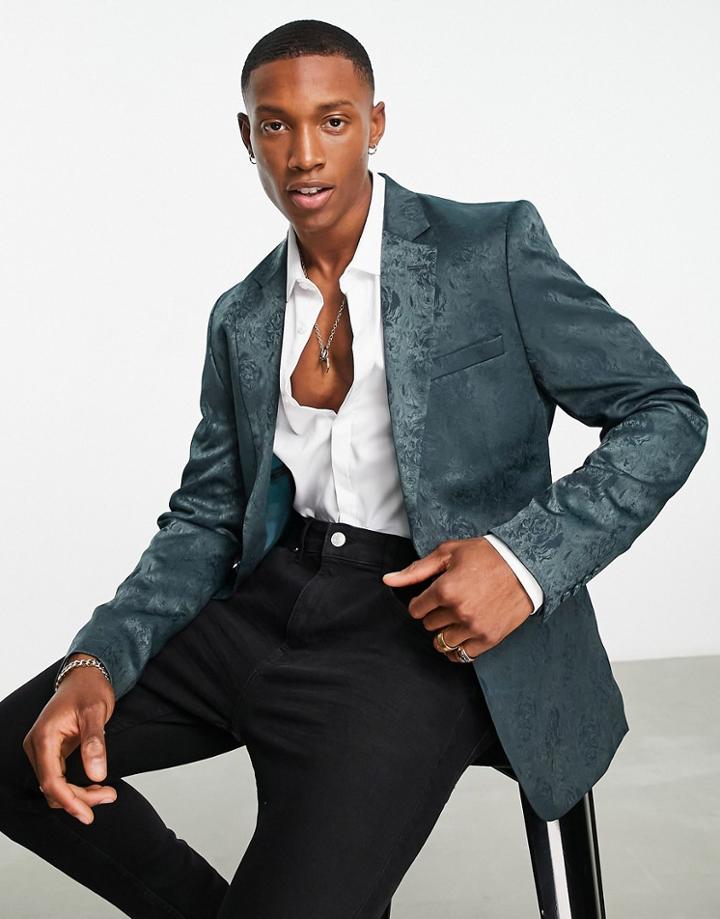 Bolongaro Trevor Skinny Suit Jacket In Khaki Jaquard-green