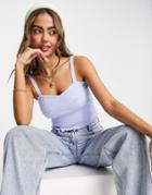 Asos Design Knit Cami With Floral Stitch Detail In Light Blue