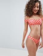 Le Palm Polka Dot Print Bardot Bikini Top - Orange