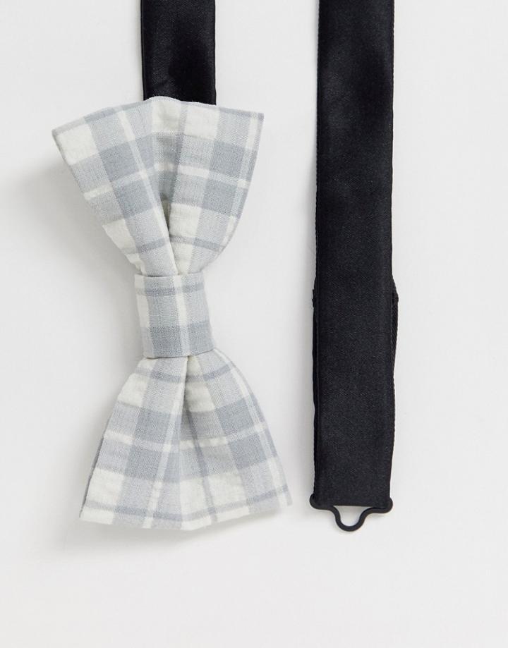 Twisted Tailor Seersucker Bow Tie In Gray Check - Gray