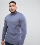 Asos Plus Long Sleeve Jersey Polo In Blue - Navy