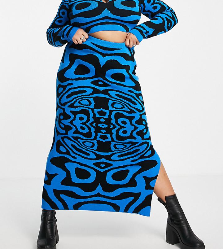 Collusion Plus Swirl Jacquard Fitted Maxi Skirt In Blue - Part Of A Set-blues