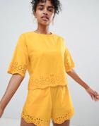 Monki Broderie Detail Shell Top Two-piece - Yellow