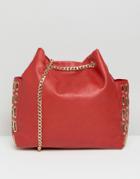 Yoki Fashion Chain Shoulder Bag With Eyelet Detail - Red