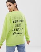 Asos Design Sweatshirt In Washed Neon With Slogan Print-green