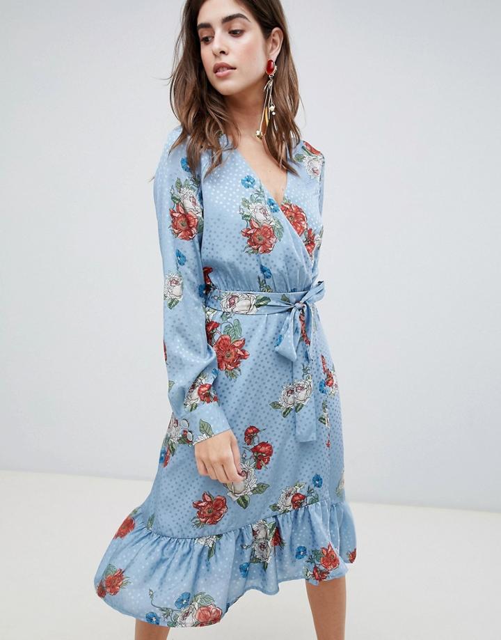 Gestuz Natacha Floral Print Wrap Dress - Blue