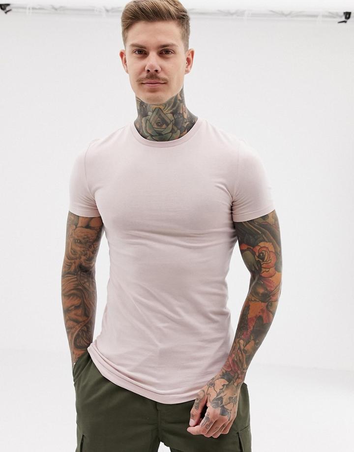Asos Design Organic Muscle Fit Crew Neck T-shirt With Stretch In Pink - Pink