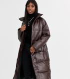 Asos Design Tall Longline Leather Look Puffer Coat In Chocolate