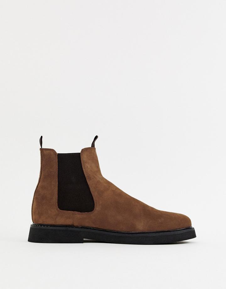 Asos Design Chelsea Boots In Tan Suede With Chunky Sole