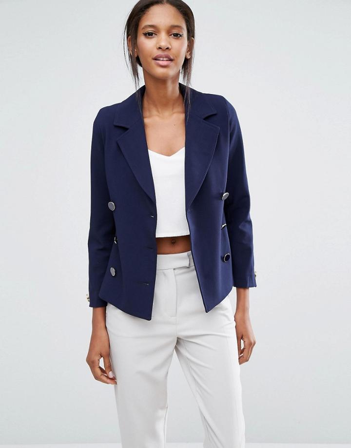 Closet Double Buttoned Collar Jacket - Blue