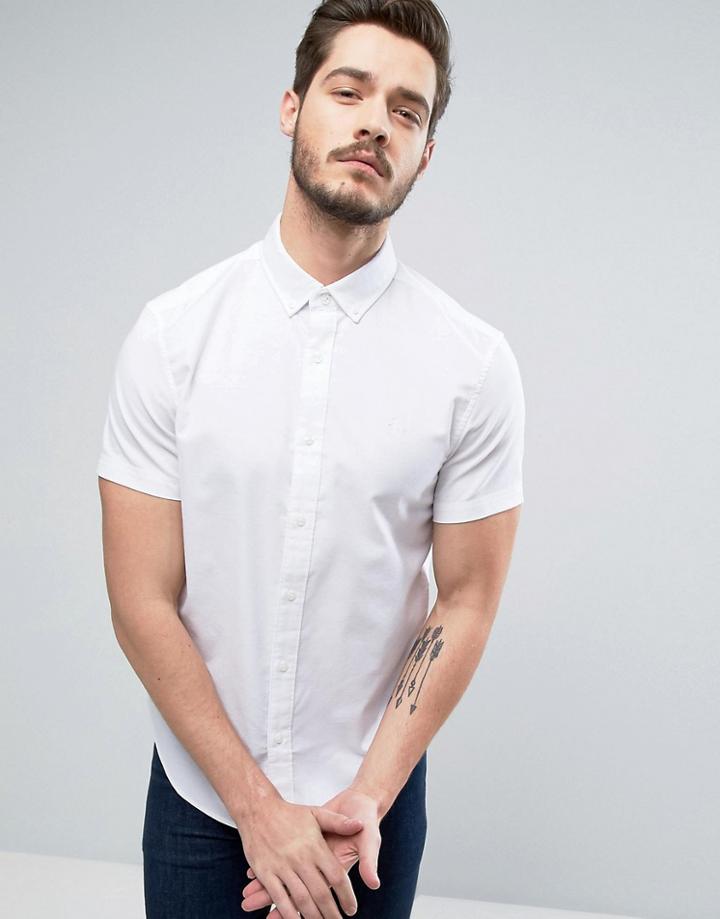 Original Penguin Slim Oxford Shirt Short Sleeve Buttondown In White - White