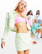Asos Design Denim Micro Skirt Set In Lime Gingham Set-multi