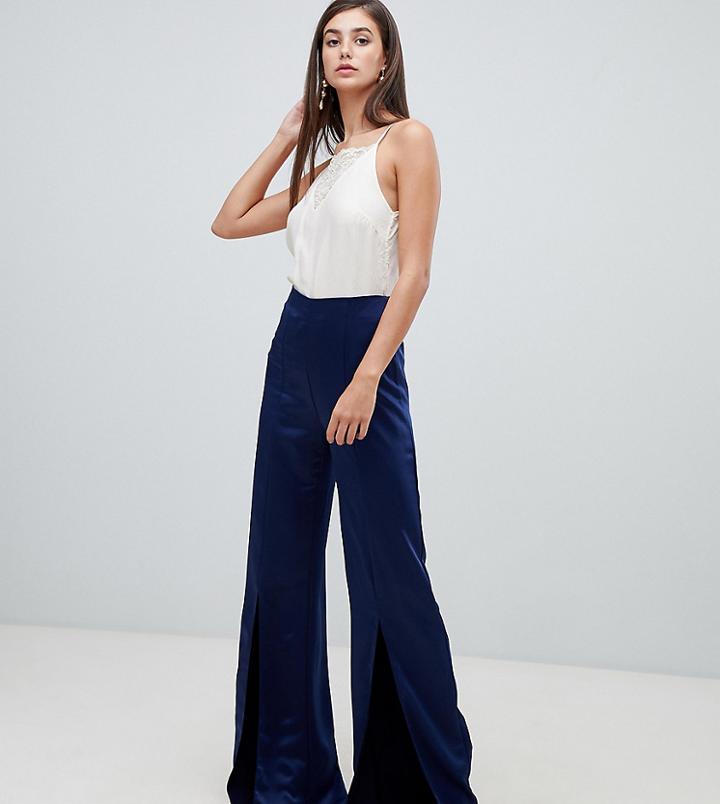 True Violet Tall Wide Leg Pants With Split - Navy