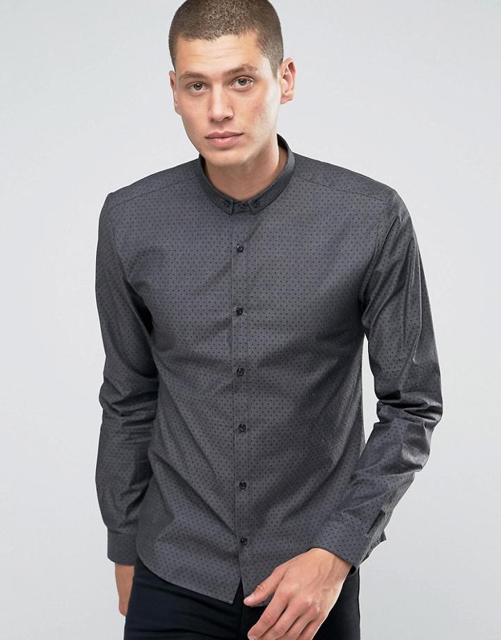 Hugo By Hugo Boss Smart Shirt Slim Fit Stretch Denim Dot - Black