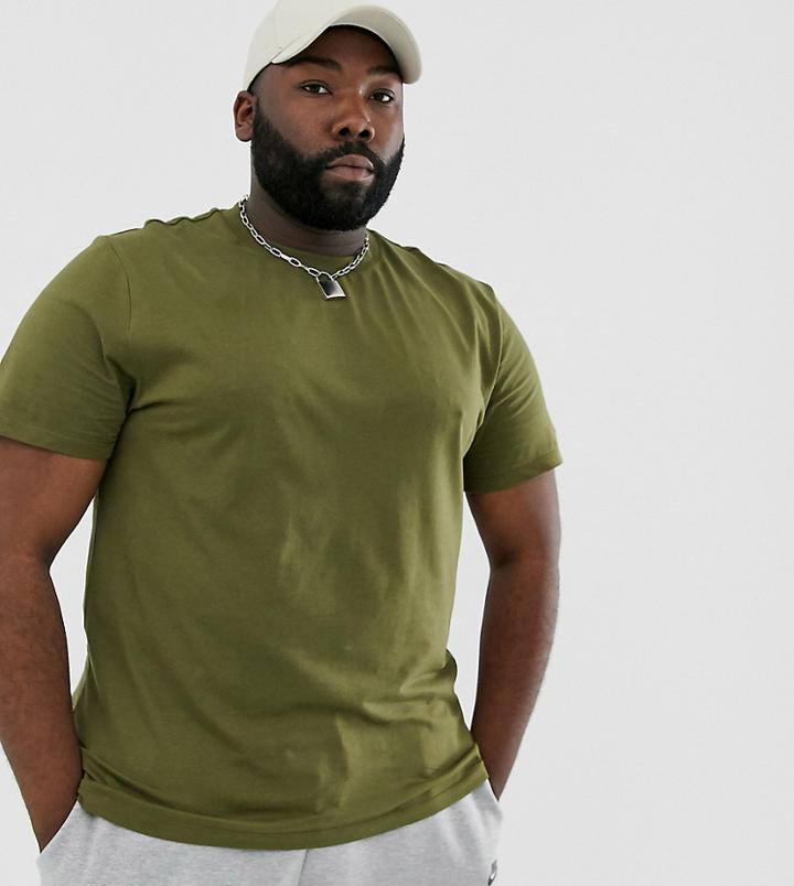 Asos Design Plus Organic T-shirt With Crew Neck In Khaki
