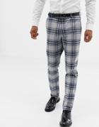 Asos Design Skinny Suit Pants In Gray Oversized Check - Gray