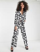 I Saw It First Wide Leg Pants In Geo Print - Part Of A Set-multi
