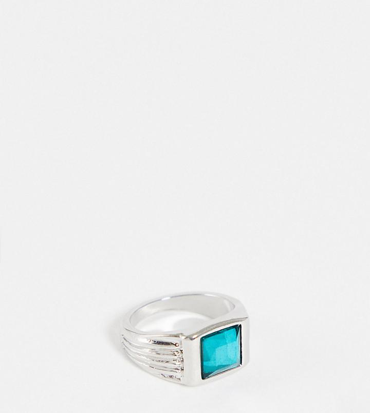 Reclaimed Vintage Inspired Unisex Signet Ring With Blue Stone-silver