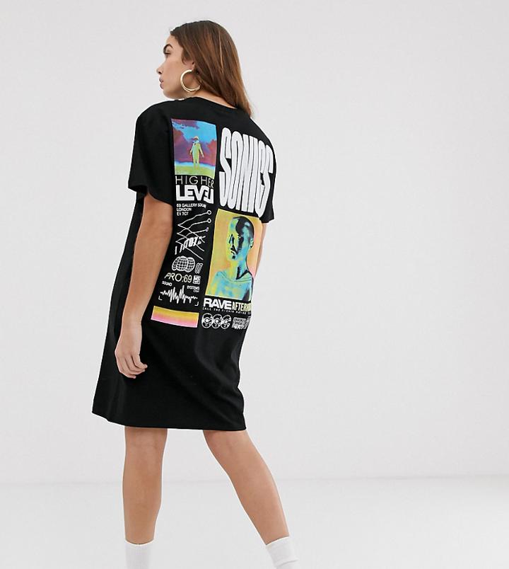 Crooked Tongues Oversized T-shirt Dress With Photographic Back Print - Black
