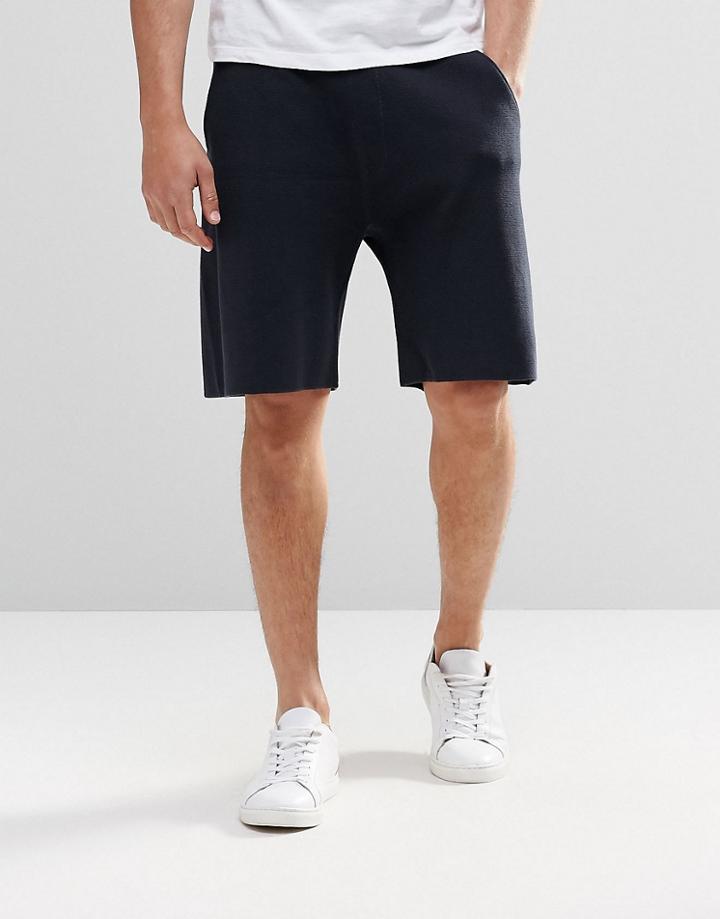Adpt Pique Short With Drawstring Waistband - Dark Navy