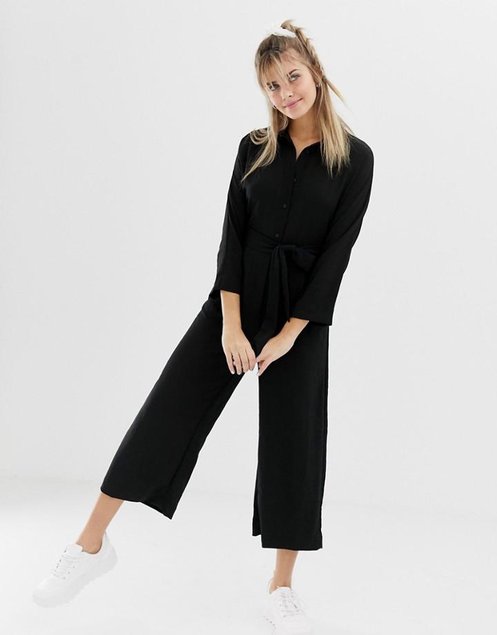 Monki Belted Wide Leg Jumpsuit In Black - Black