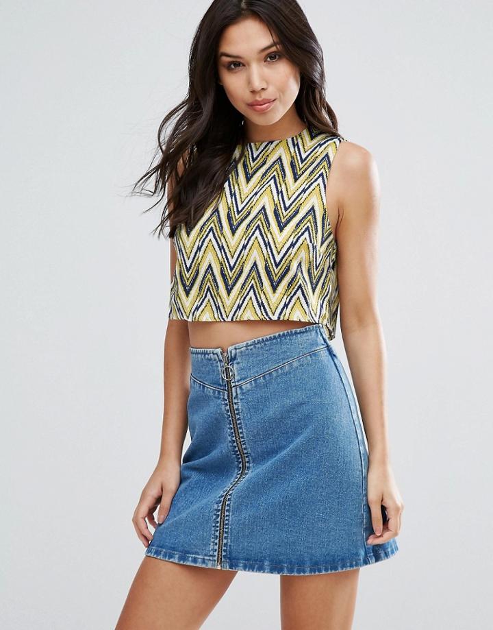 Madam Rage Zig-zag Cropped Top - Yellow