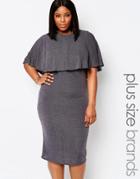 Club L Plus Cape Midi Dress In Glitter Fabric - Gray Purple