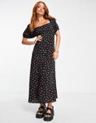 Asos Design Cupped Button Through Midi Tea Dress In Cherry Print-multi
