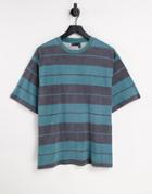 Asos Design Oversized T-shirt Chunky Washed Stripe In Green
