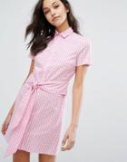 Miss Selfridge Gingham Tie Front Shirt Dress - Pink