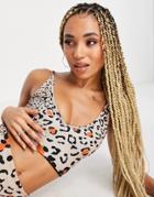 We Are We Wear Eco Mix And Match Toni Plunge Crop Bikini Top In Animal Print-multi
