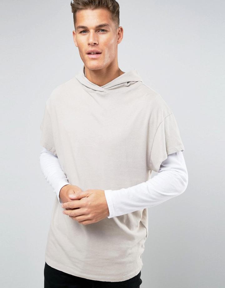 New Look Hooded T-shirt In Stone - Stone