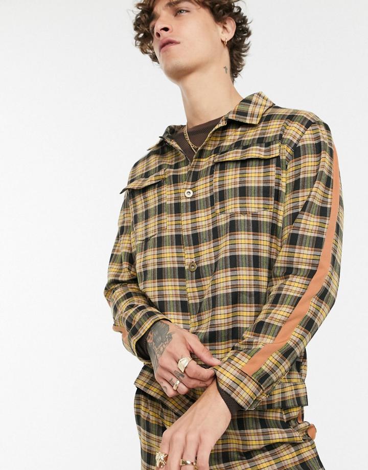Sacred Hawk Jacket In Mustard Check With Side Stripe-yellow