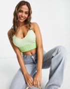 Asos Design Knitted Cami With Contrast Stitch In Lime Green