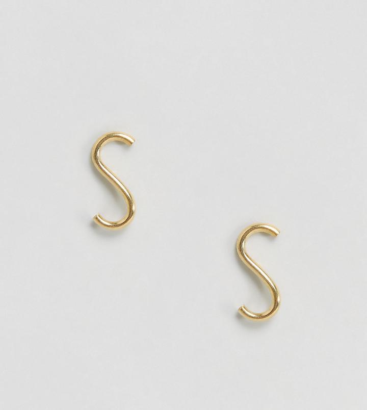Asos Gold Plated Sterling Silver Sleek Wave Stud Earrings - Gold
