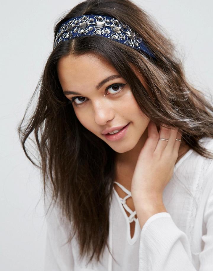 Asos Embellished Paisley Turban Headband - Blue