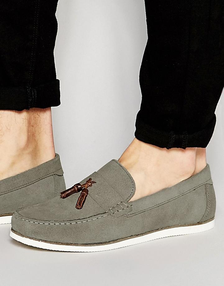 Asos Tassel Loafers In Suede - Gray