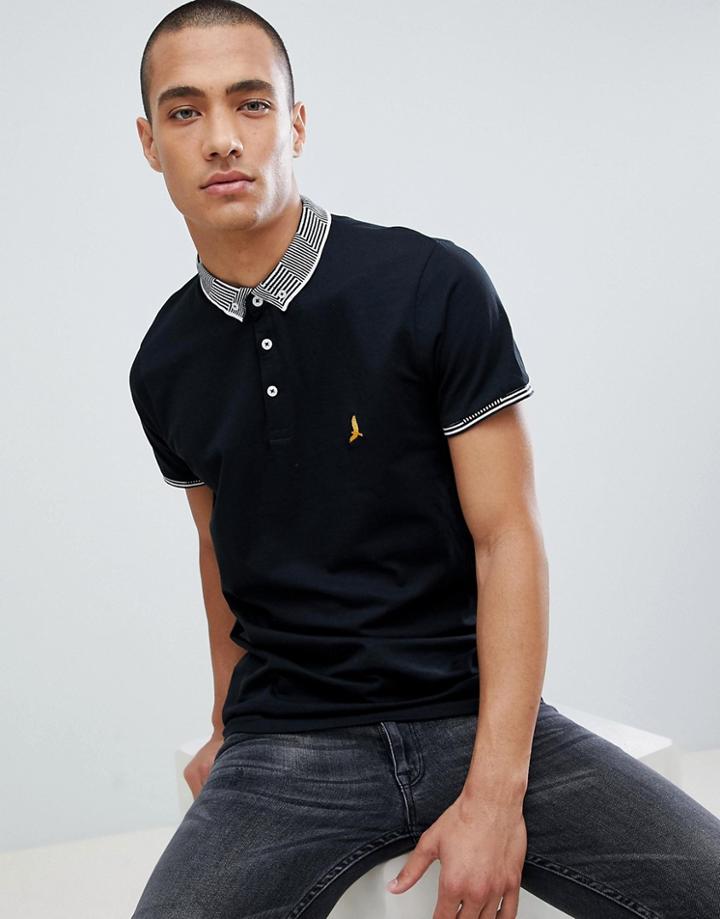 Brave Soul Striped Collar Polo Shirt - Black