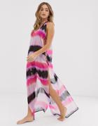 Asos Design Maxi Beach Dress With Lattice Side In Tie Dye Print-multi