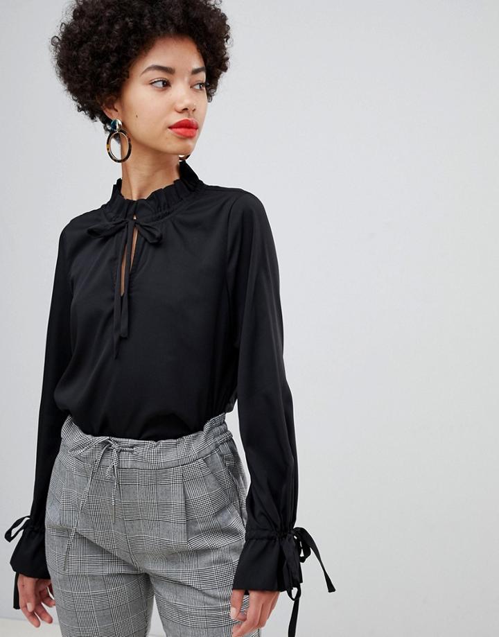 Vero Moda Keyhole Tie Neck Blouse - Black