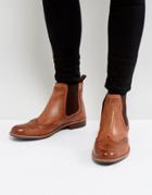 Silver Street Brogue Chelsea Boots In Tan Leather - Tan